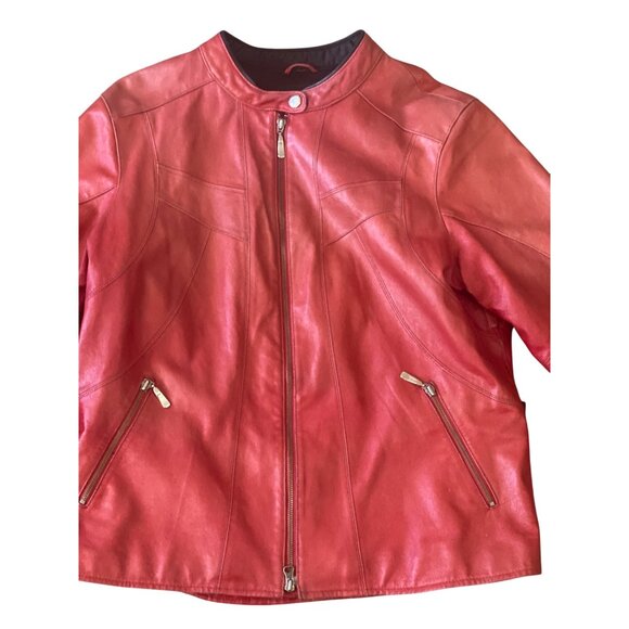 Hein Gericke Women’s Red Leather Moto Jacket Size 16 Zip Front 100% Leather - Picture 2 of 16